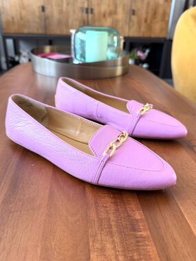 Talbots Lilac Pointed-Toe Flats with Gold Chain Accent